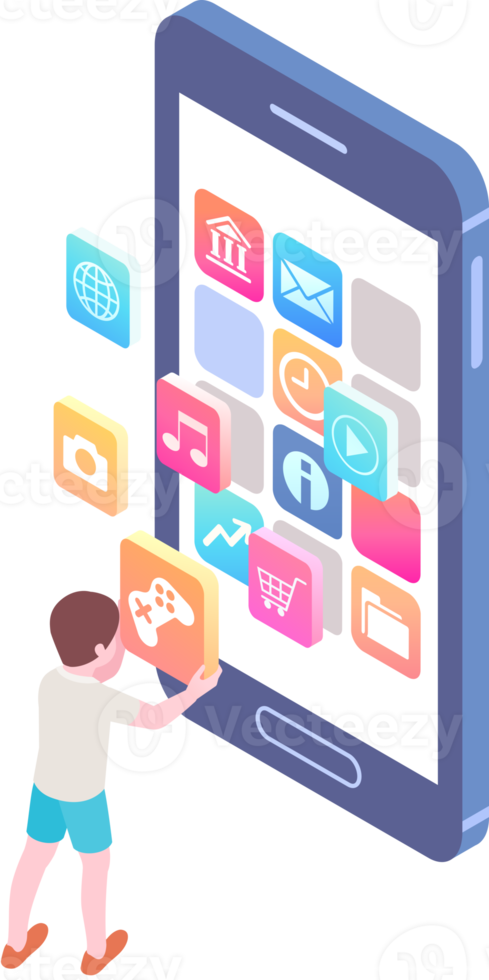 mobile isometric flat color png