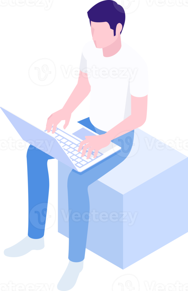 People play computer isometric png