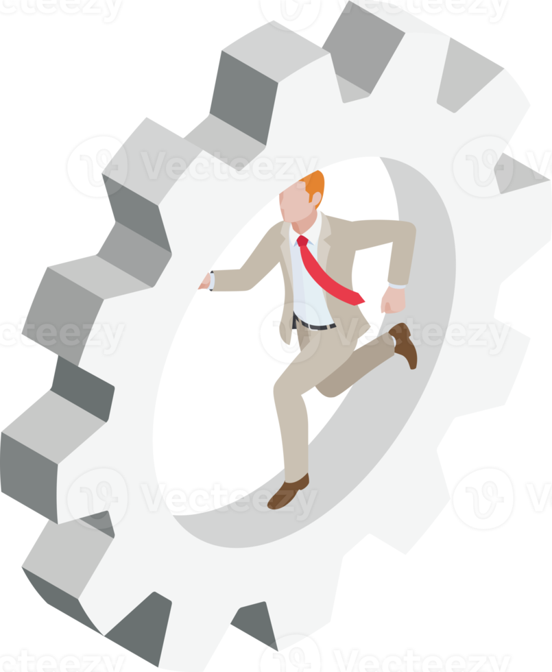 Businessman run on gear isometric png