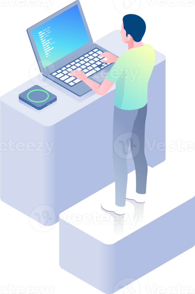 People play computer isometric png