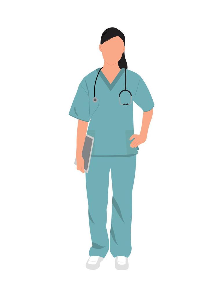 Female Nurse Illustration, Standing Medical Professional Surgeon Simple Flat Vector