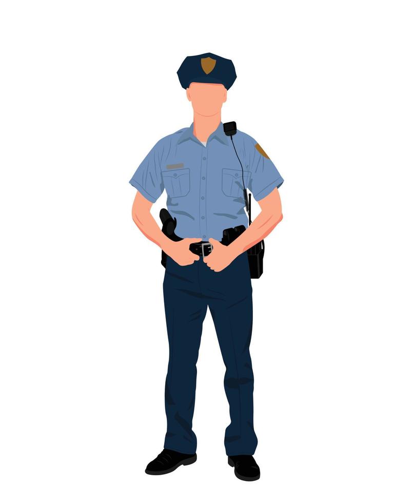 Male Police Officer Illustration, Standing Policeman With Uniform Simple Flat Vector