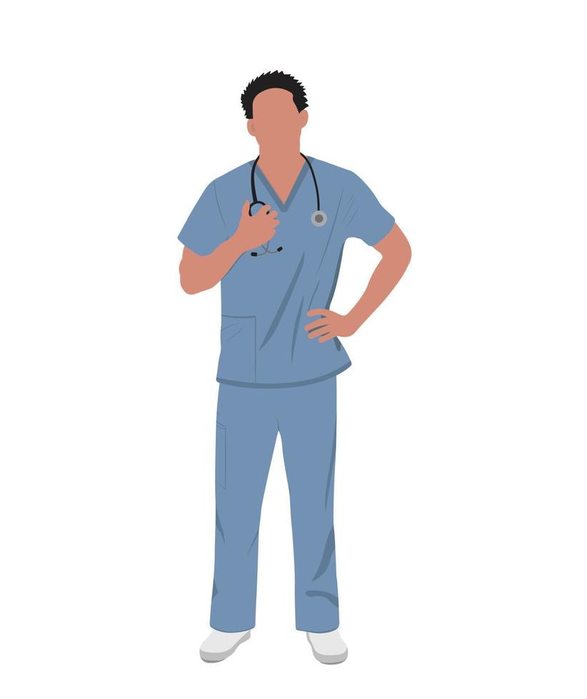 Male Doctor Illustration, Standing Medical Professional Surgeon Simple Flat Vector