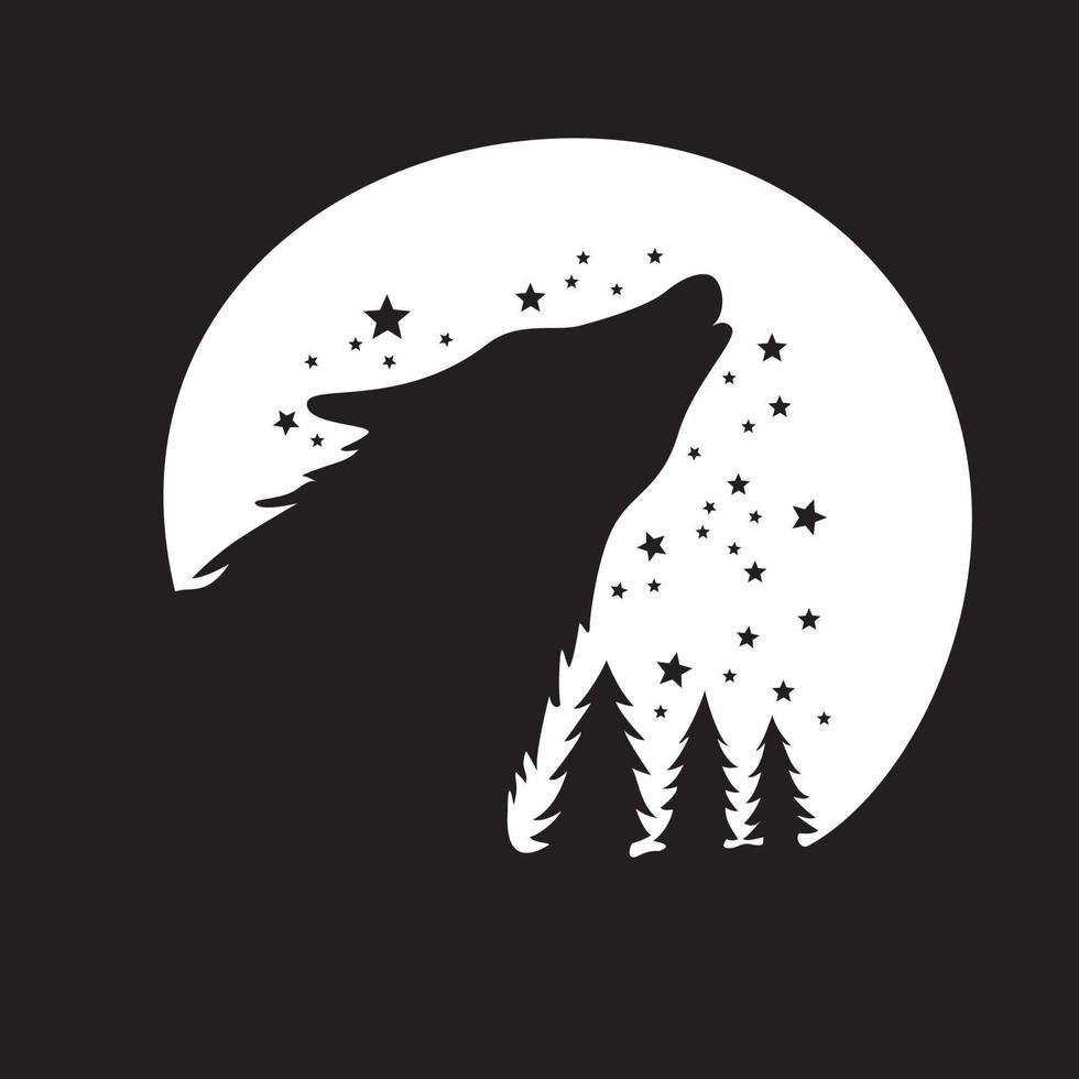 plantilla de logotipo de lobo aullando. noche en icono, signo y símbolo del bosque. vector