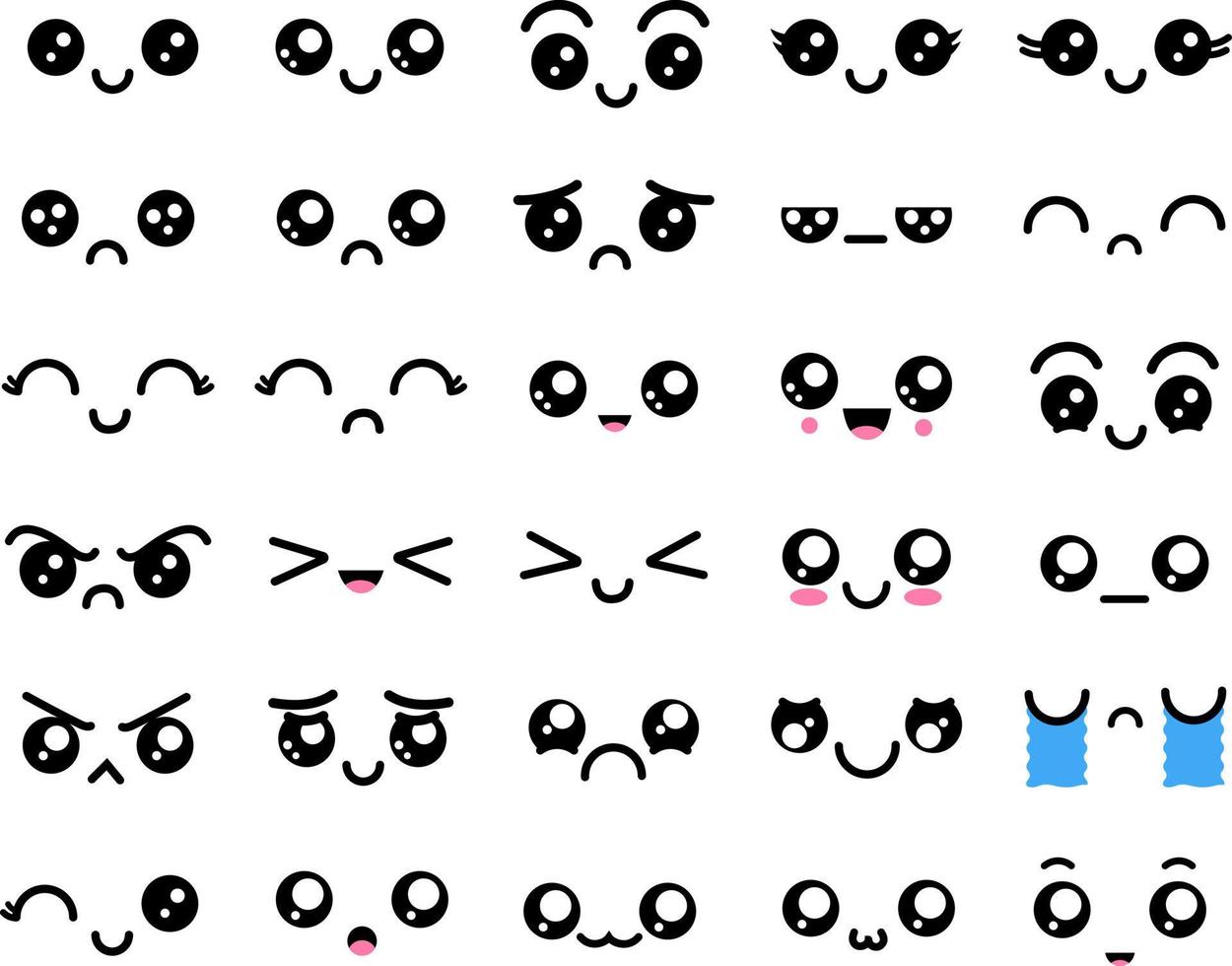 elementos vectoriales kawaii 25 diseños de ojos y boca vector