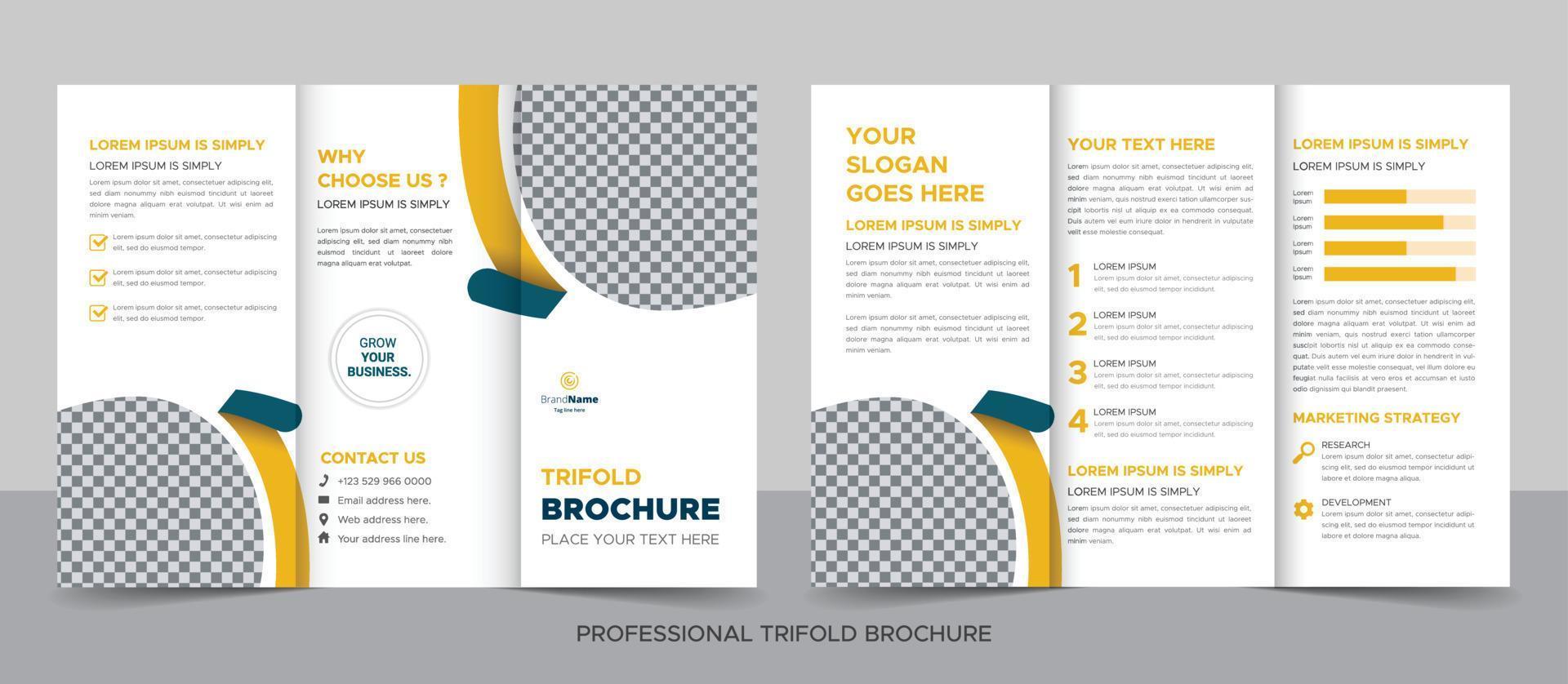 Trifold Brochure Design Template for Your Company, Corporate, Business, Advertising, Marketing, Agency, and Internet Business. vector