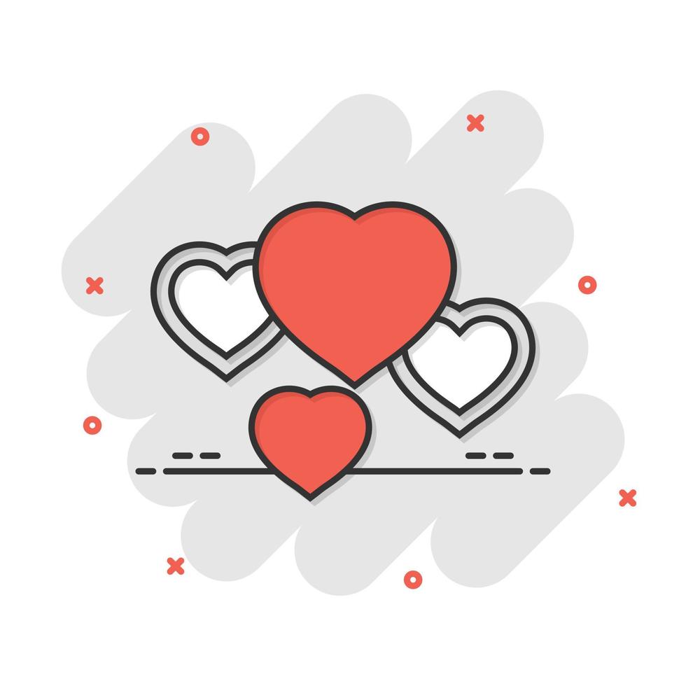 icono del corazón en estilo cómico. Ilustración de vector de dibujos animados de amor sobre fondo blanco aislado. concepto de negocio de efecto de salpicadura romántica.