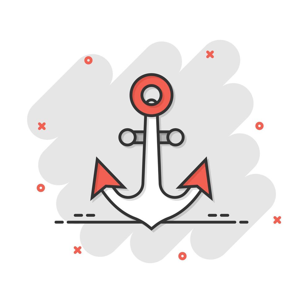 Boat anchor icon in flat style. Vessel hook vector illustration on white isolated background. Ship equipment business concept.