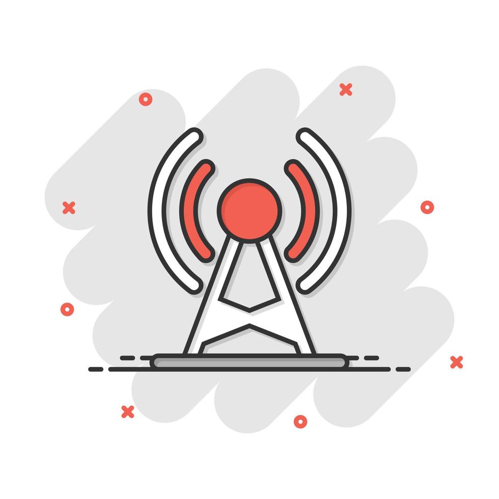 Antenna tower icon in flat style. Broadcasting vector illustration on white isolated background. Wifi business concept.