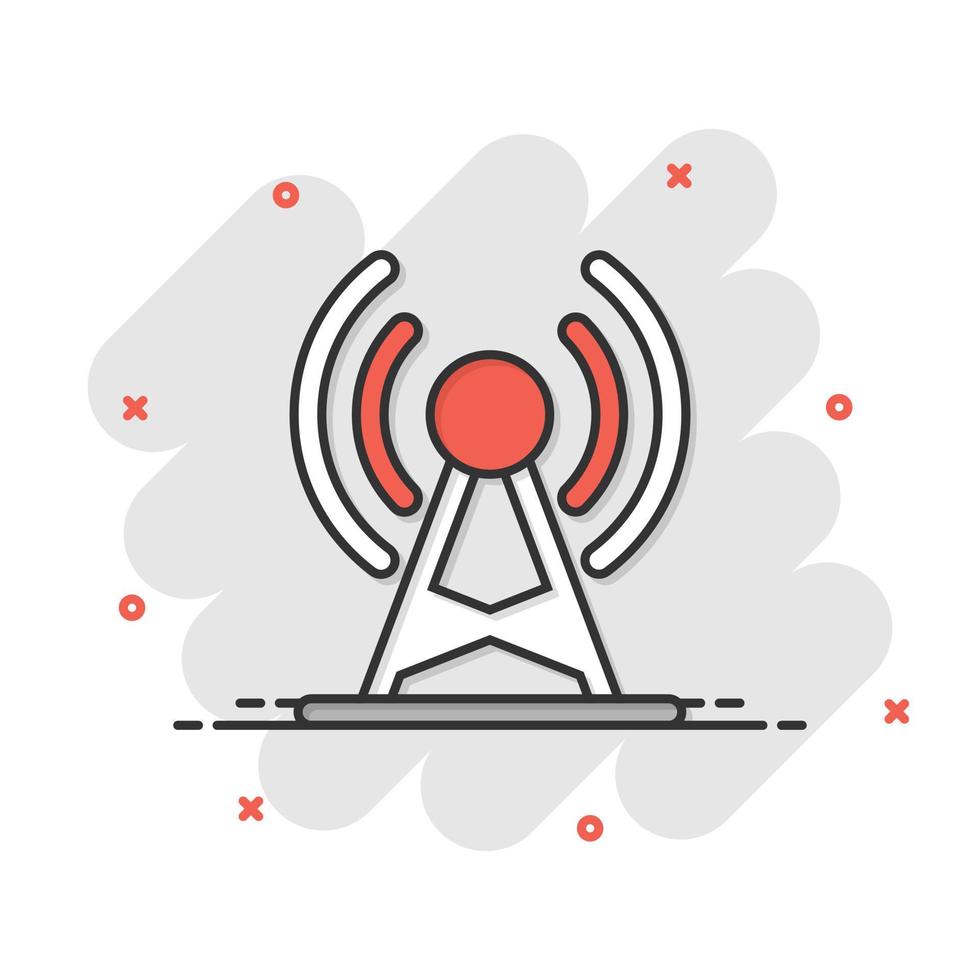 Antenna tower icon in flat style. Broadcasting vector illustration on white isolated background. Wifi business concept.