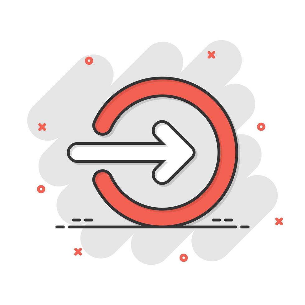 Login icon in comic style. Arrow access cartoon vector illustration on white isolated background. Door entry splash effect business concept.