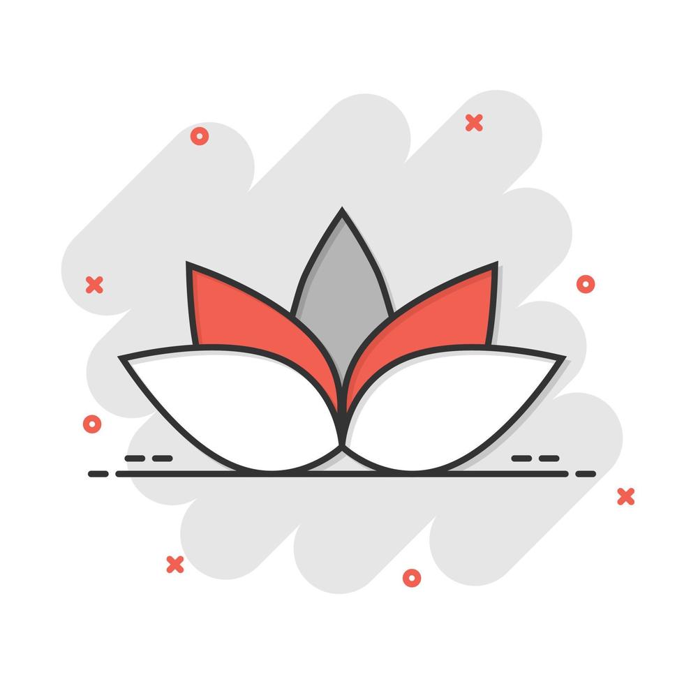 Lotus icon in comic style. Flower leaf cartoon vector illustration on white isolated background. Blossom plant splash effect business concept.