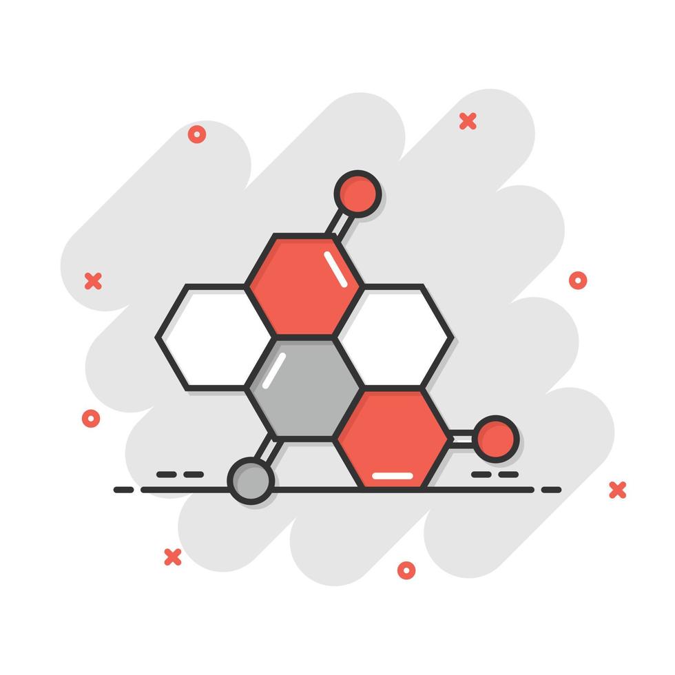 icono de la ciencia en estilo cómico. ilustración vectorial de dibujos animados de células de adn sobre fondo blanco aislado. concepto de negocio de efecto de salpicadura de evolución de molécula. vector