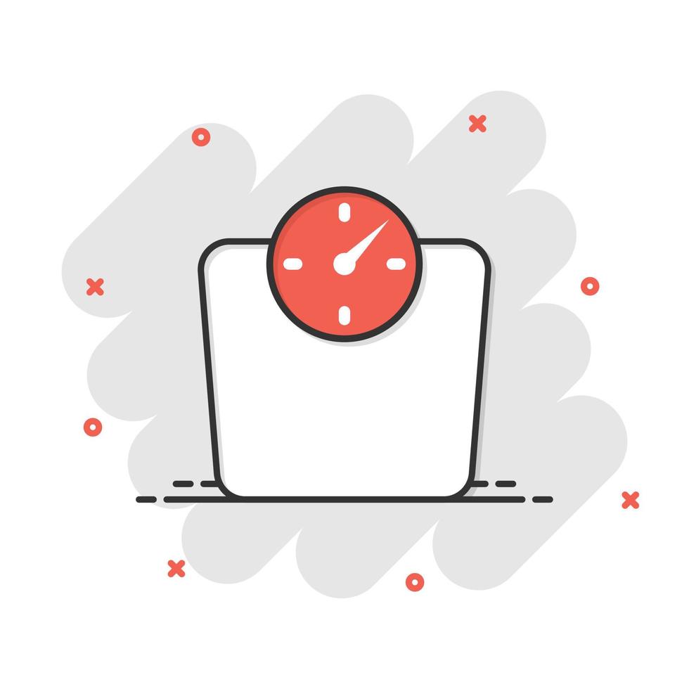 Scale icon in comic style. Balance cartoon vector illustration on white isolated background. Comparison splash effect business concept.