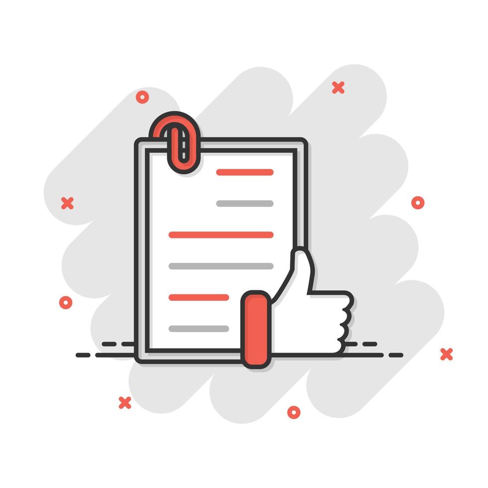 Approved document icon in comic style. Authorize cartoon vector illustration on white isolated background. Agreement check mark splash effect business concept.