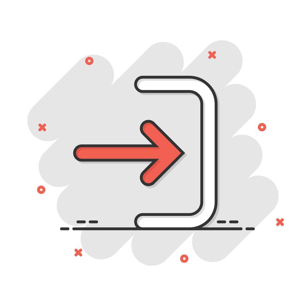 Login icon in comic style. Arrow access cartoon vector illustration on white isolated background. Door entry splash effect business concept.