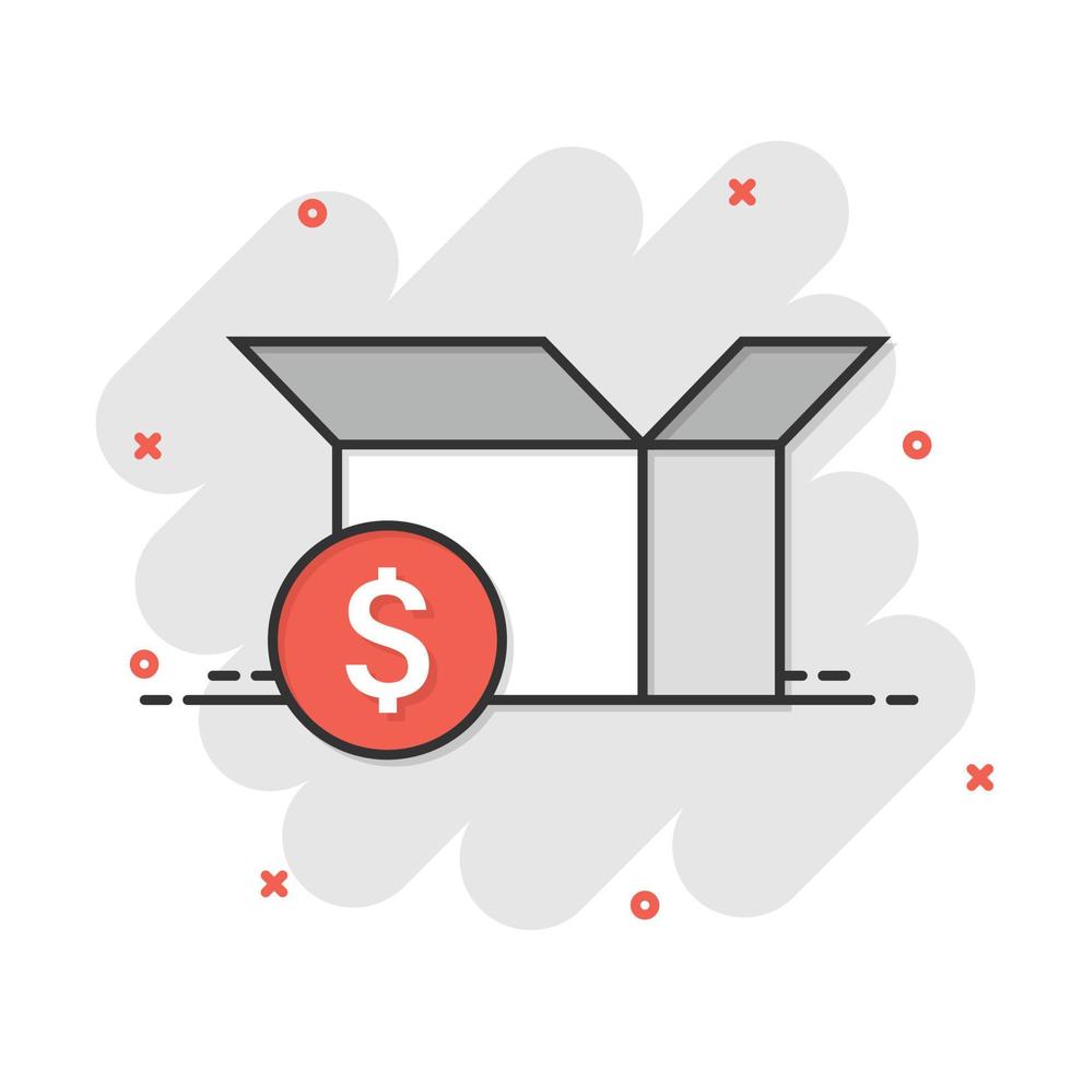 Shipping box with dollar icon in comic style. vector