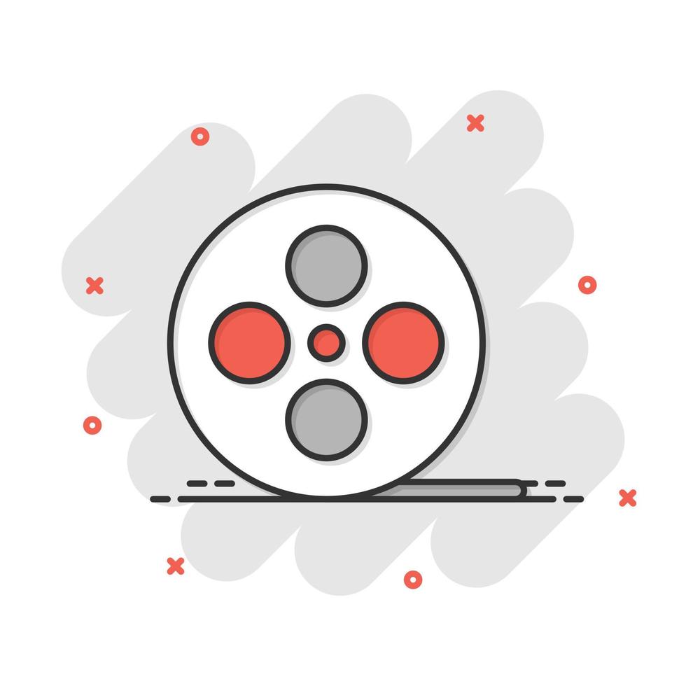 Film icon in comic style. Movie cartoon vector illustration on white isolated background. Video splash effect business concept.