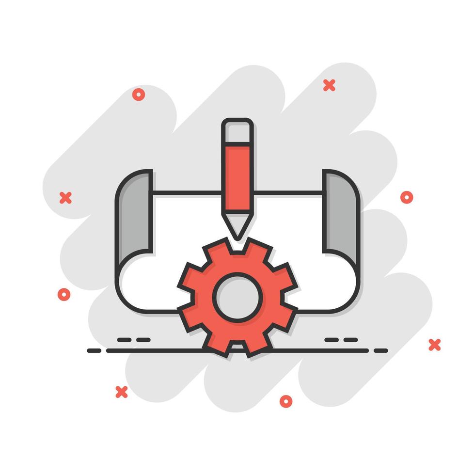 Prototype icon in comic style. Startup cartoon vector illustration on white isolated background. Model development splash effect business concept.