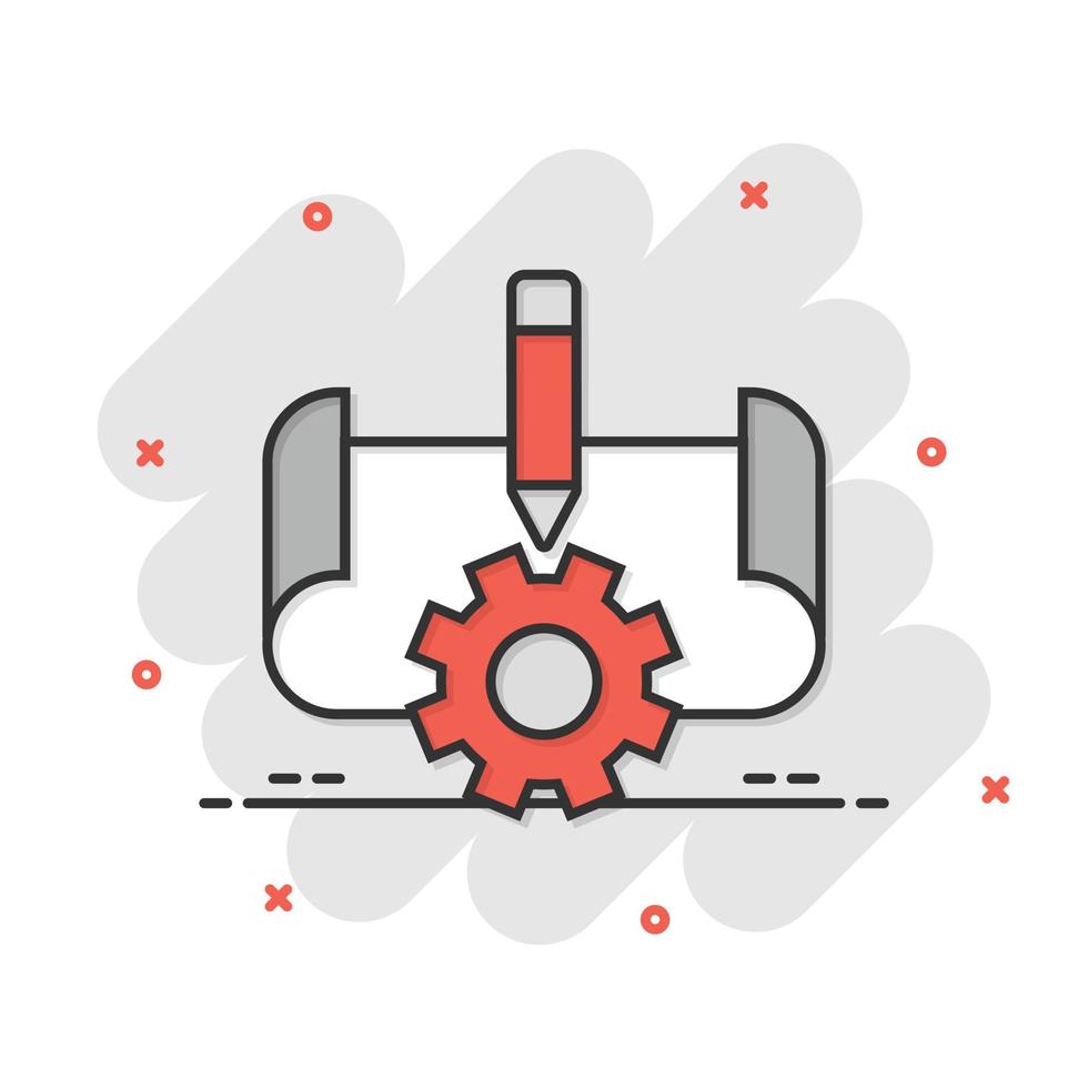 icono de prototipo en estilo cómico. ilustración de vector de dibujos animados de inicio sobre fondo blanco aislado. concepto de negocio de efecto de salpicadura de desarrollo de modelo.