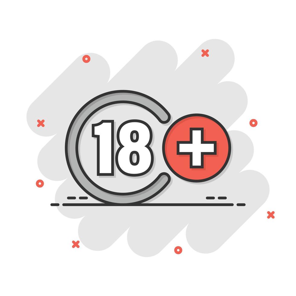 Eighteen plus icon in flat style. 18 vector illustration on white isolated background. Censored business concept.