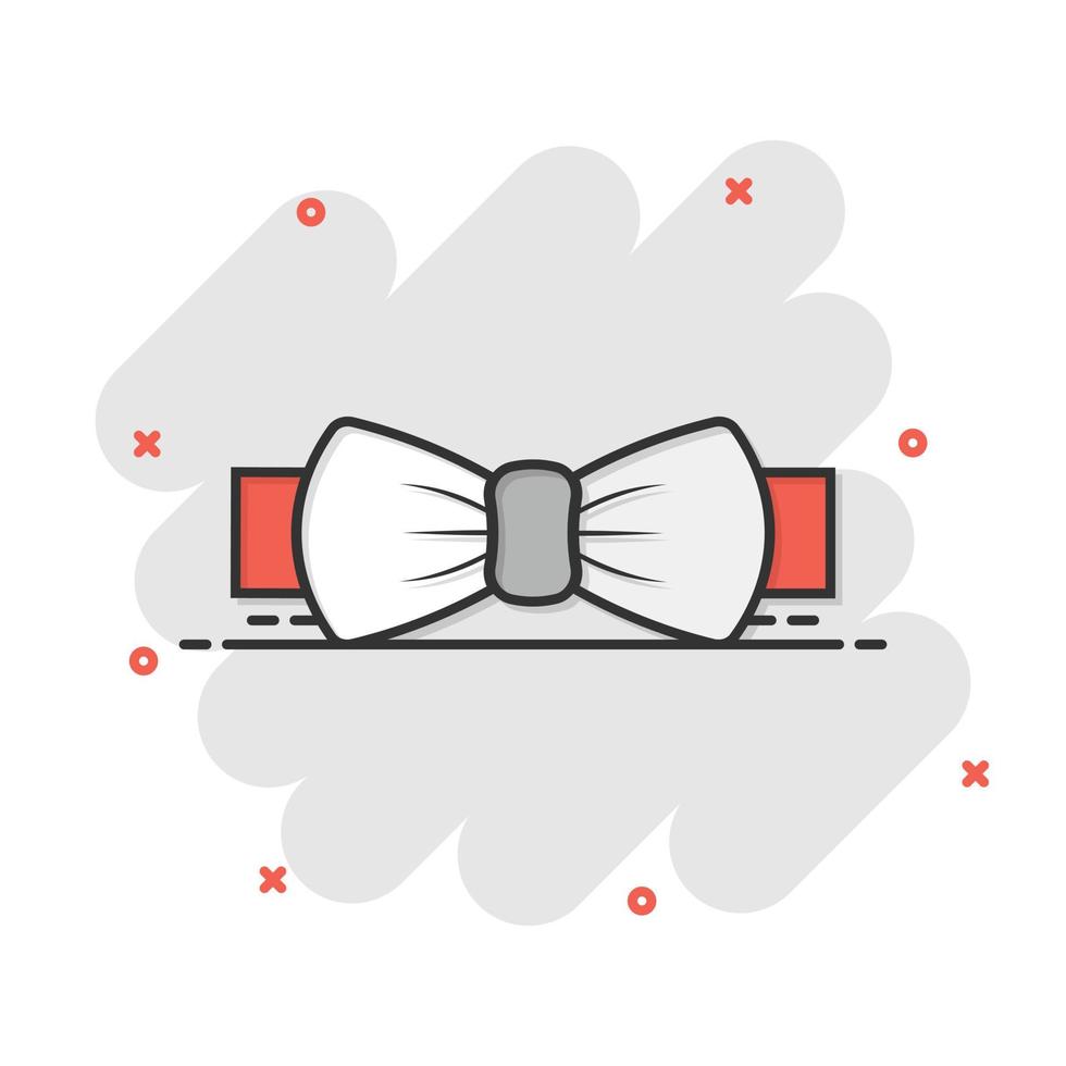 Tie bow icon in comic style. Bowtie cartoon vector illustration on white isolated background. Butterfly splash effect business concept.