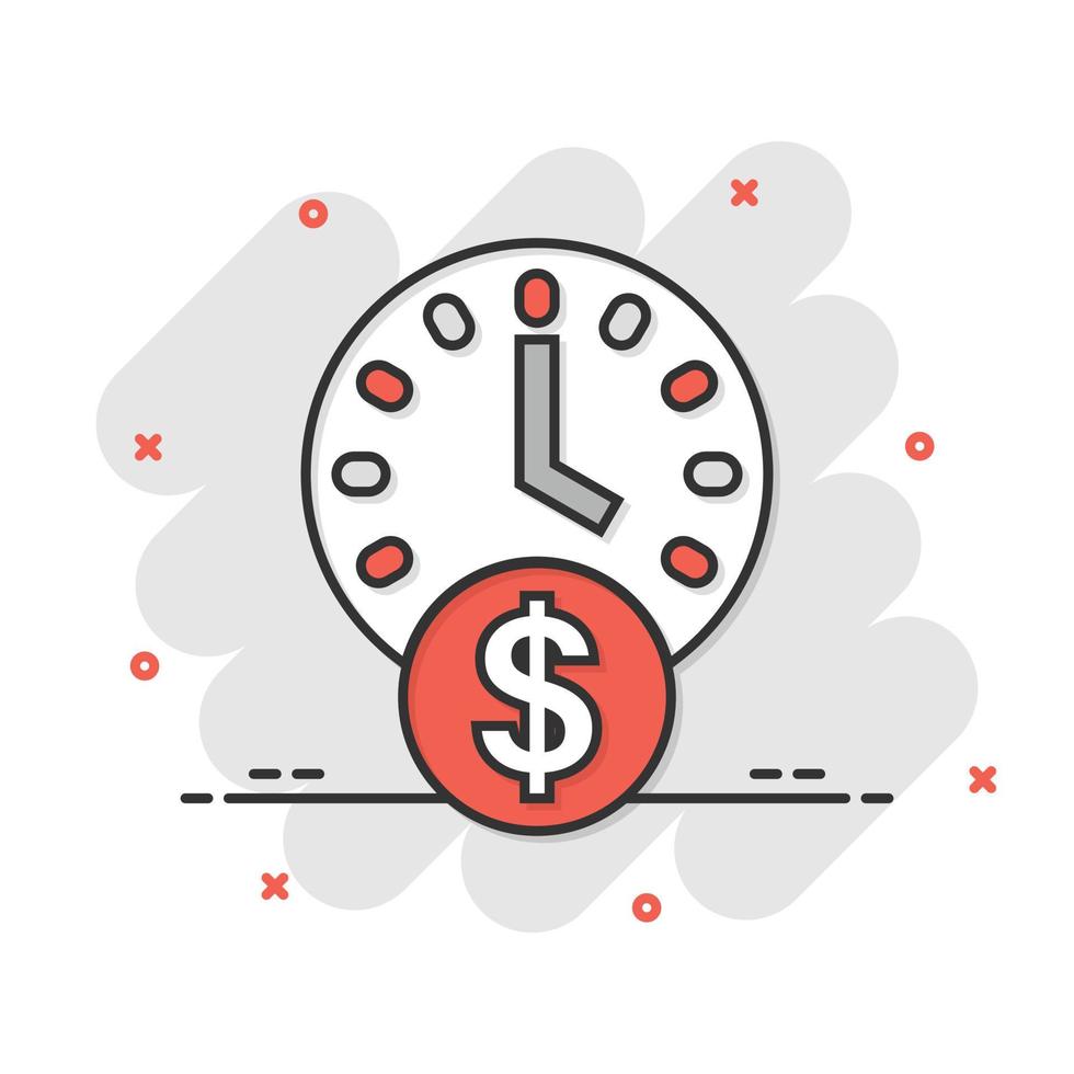 Time is money icon in comic style. Project management cartoon vector illustration on white isolated background. Deadline splash effect business concept.