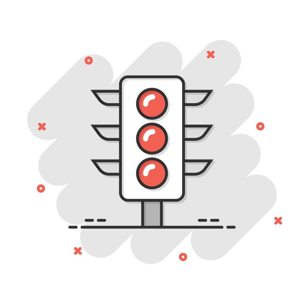 Semaphore icon in comic style. Traffic light cartoon vector illustration on white isolated background. Crossroads splash effect business concept.