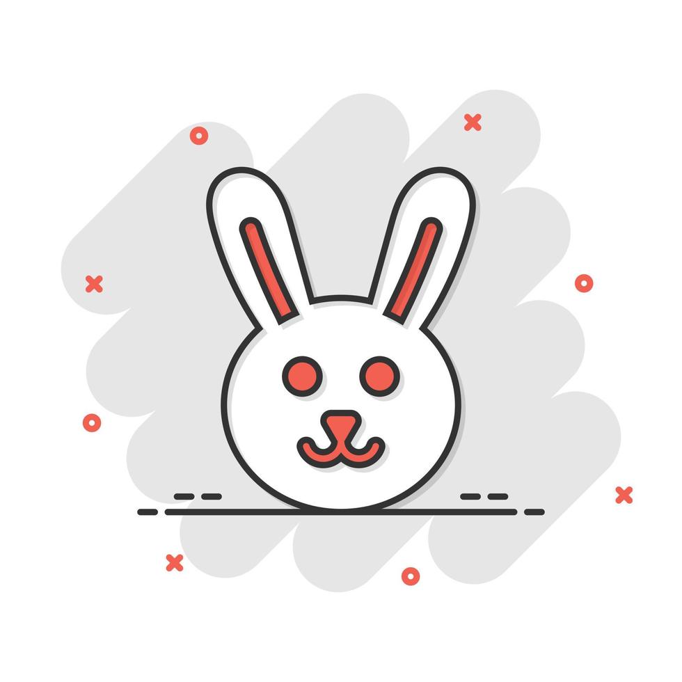 Rabbit icon in comic style. Bunny cartoon vector illustration on white isolated background. Happy easter splash effect business concept.