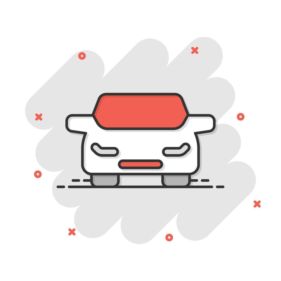 Car icon in comic style. Automobile vehicle cartoon vector illustration on white isolated background. Sedan splash effect business concept.