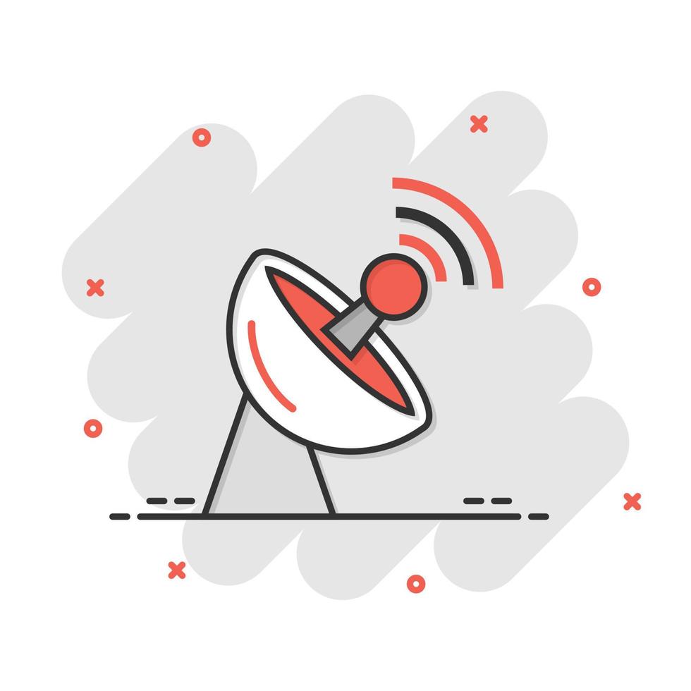 Satellite antenna tower icon in comic style. Broadcasting cartoon vector