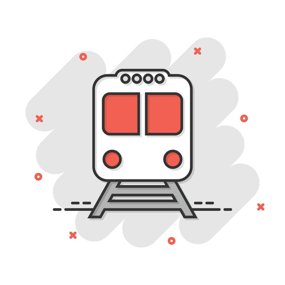 icono de metro en estilo cómico. tren metro dibujos animados vector ilustración sobre fondo blanco aislado. concepto de negocio de efecto de salpicadura de carga ferroviaria.