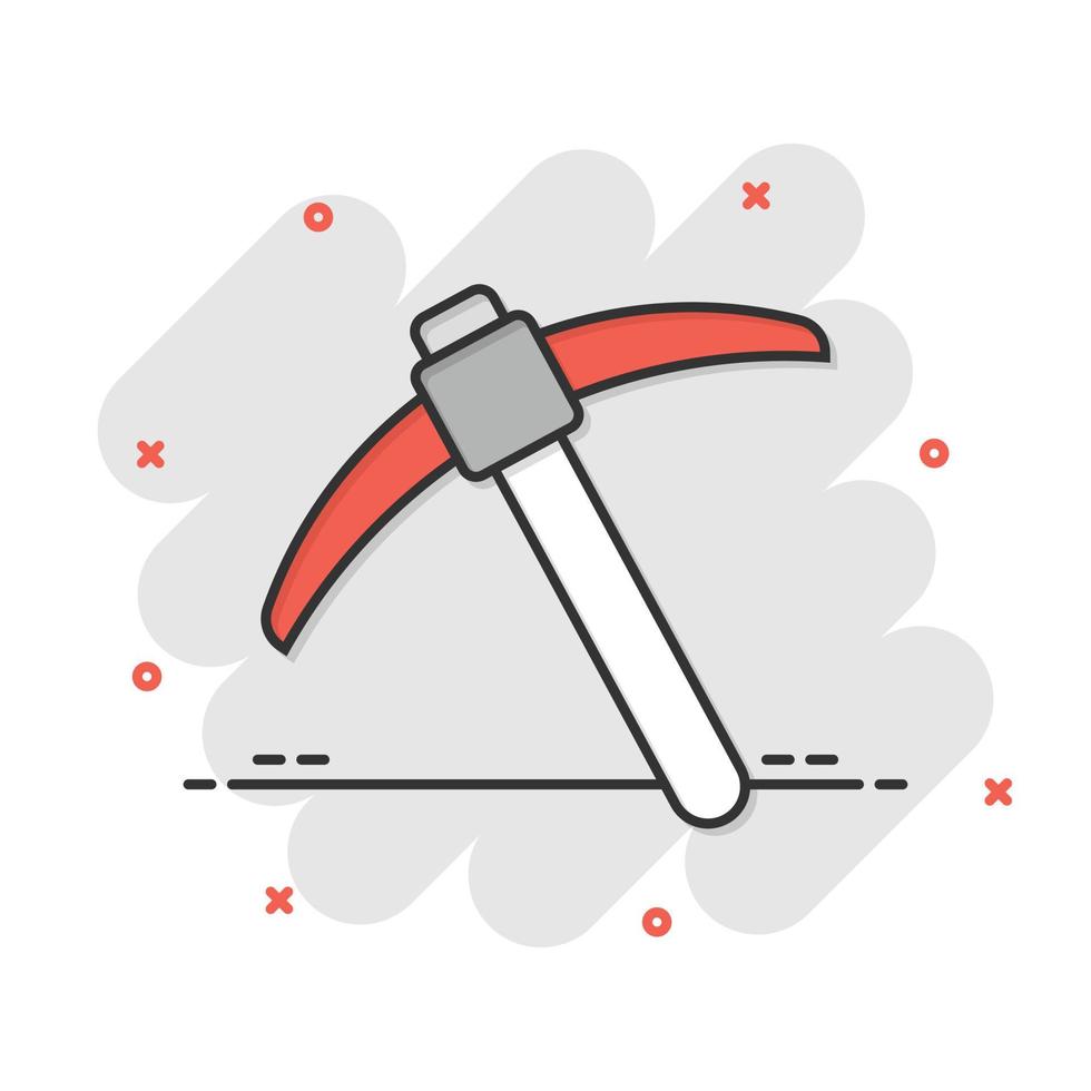 Axe icon in comic style. Lumberjack cartoon vector illustration on white isolated background. Blade splash effect business concept.