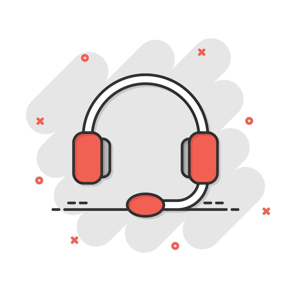 Helpdesk icon in comic style. Headphone cartoon vector illustration on white isolated background. Chat operator splash effect business concept.