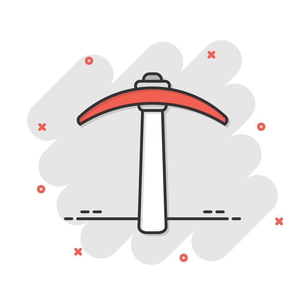 Axe icon in comic style. Lumberjack cartoon vector illustration on white isolated background. Blade splash effect business concept.
