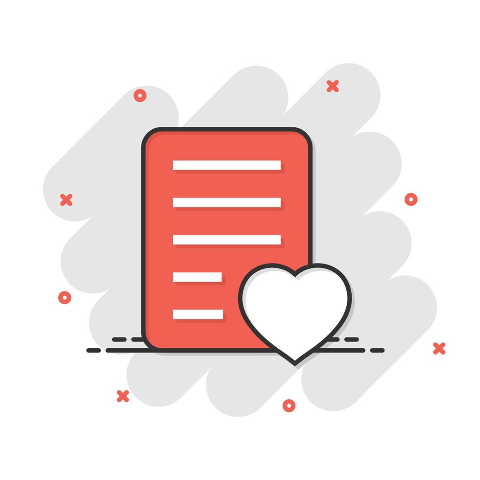 Wishlist icon in comic style. Like document cartoon vector illustration on white isolated background. Favorite list splash effect business concept.