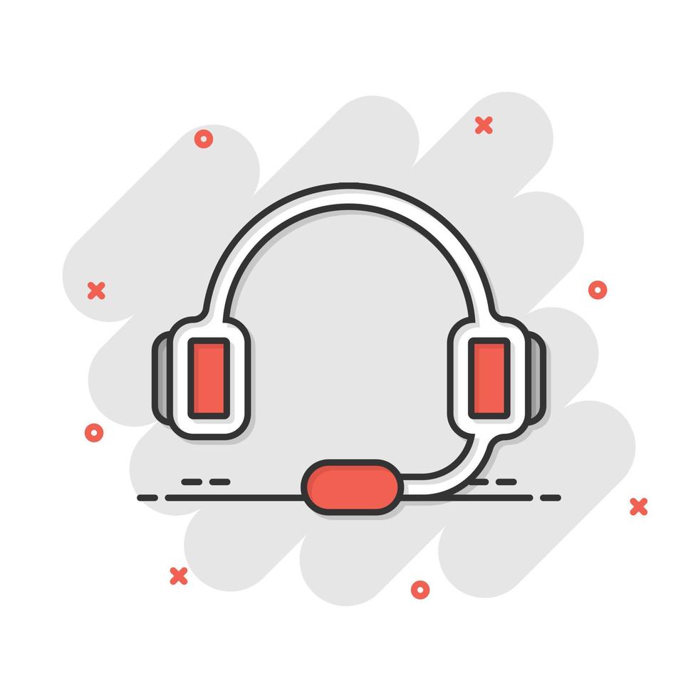 Helpdesk icon in comic style. Headphone cartoon vector illustration on white isolated background. Chat operator splash effect business concept.