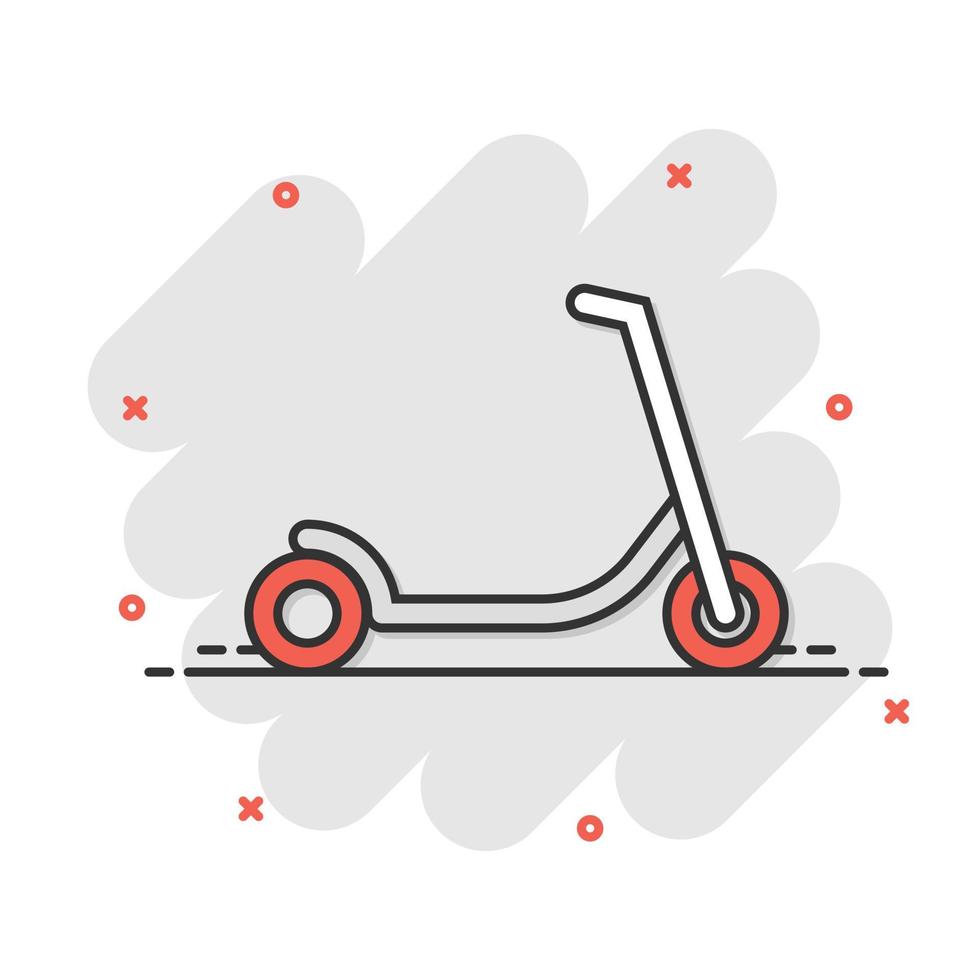 Electric scooter icon in comic style. Bike cartoon vector illustration on white isolated background. Transport splash effect business concept.