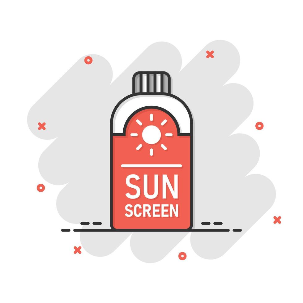 Sun protection icon in flat style. Sunblock cream vector illustration on white isolated background. Spf care business concept.