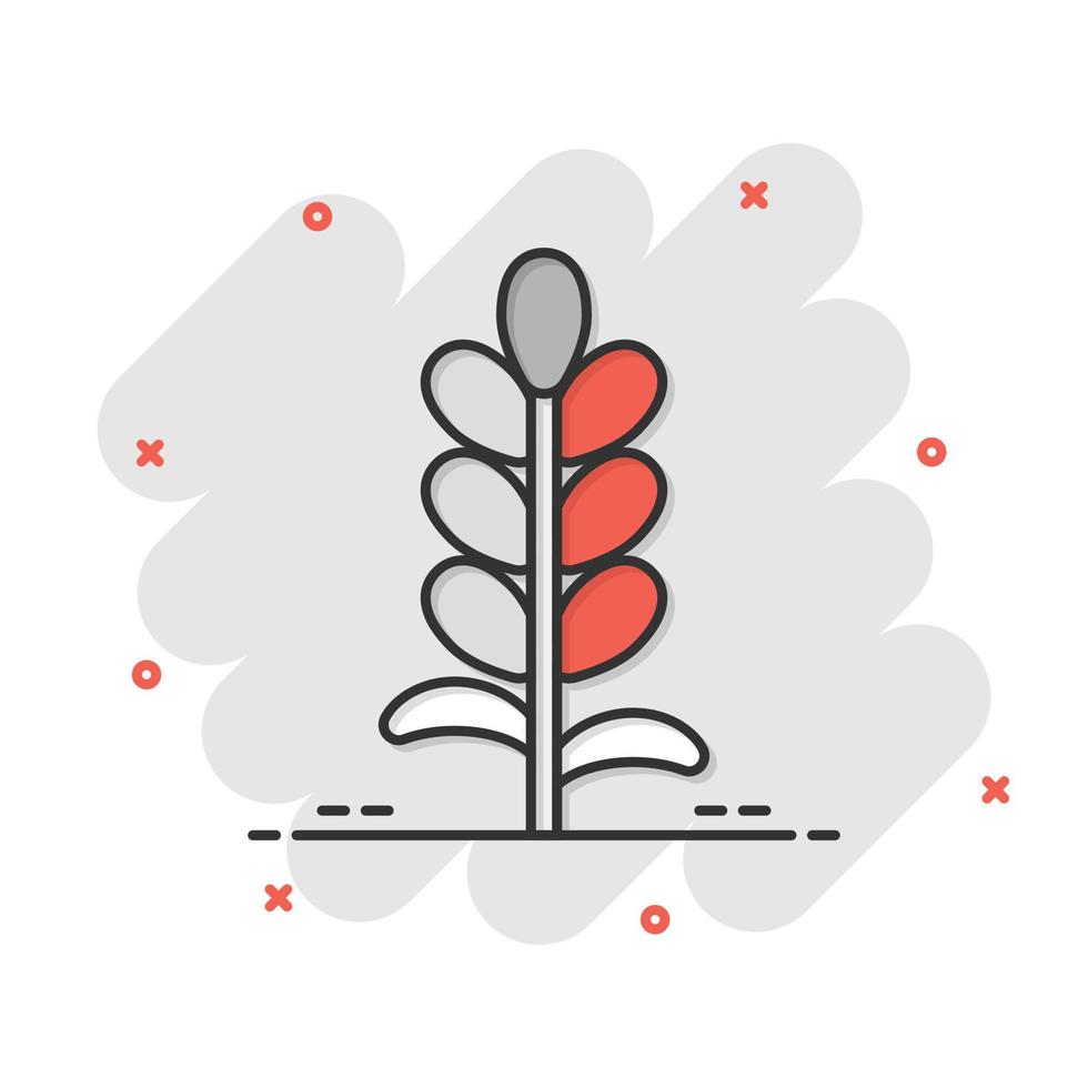 Wheat icon in comic style. Barley cartoon vector illustration on white isolated background. Harvest stem splash effect business concept.