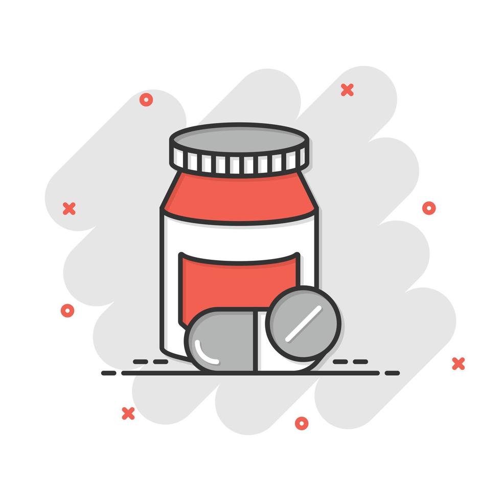 Pill bottle icon in flat style. Drugs vector illustration on white isolated background. Pharmacy business concept.