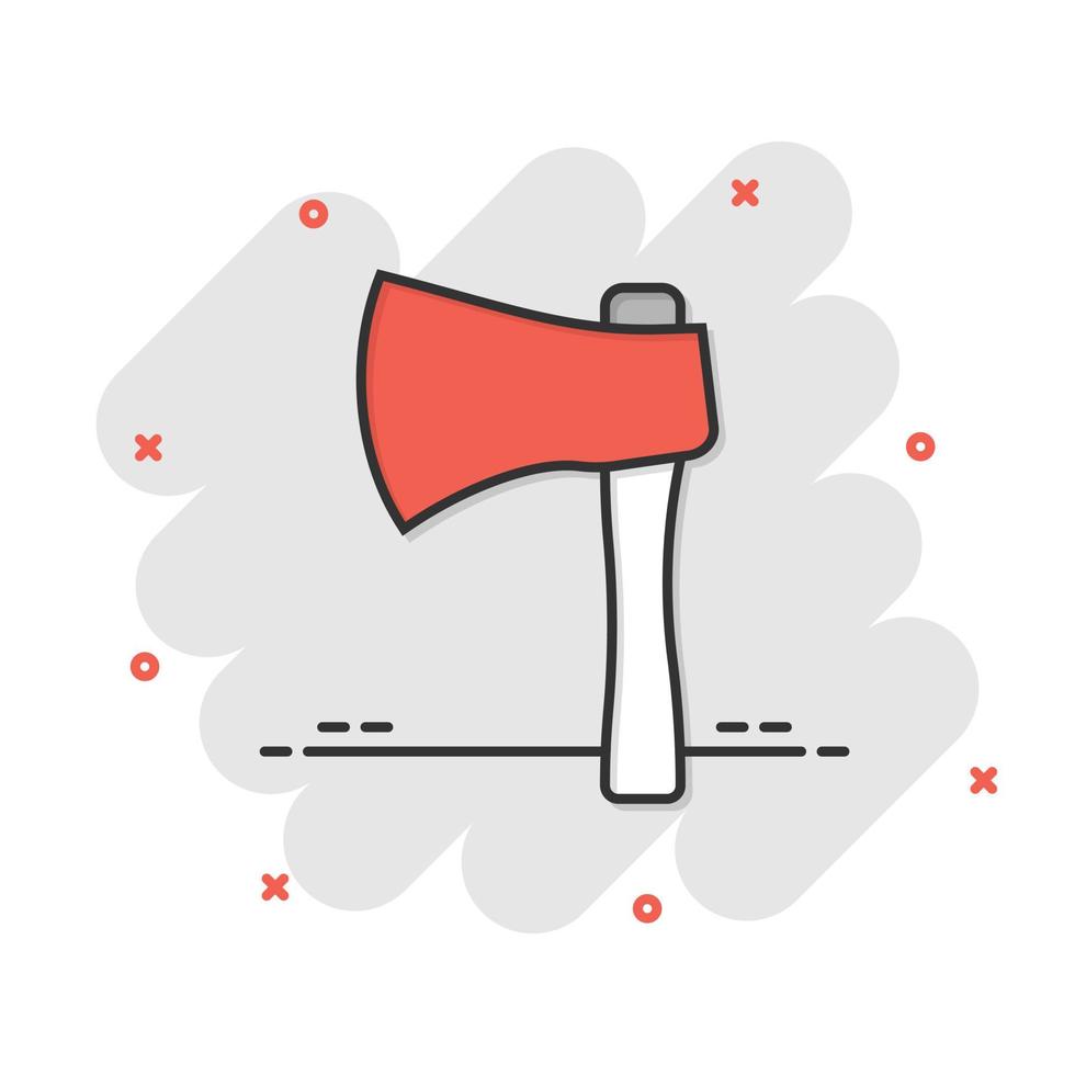 Axe icon in comic style. Lumberjack cartoon vector illustration on white isolated background. Blade splash effect business concept.