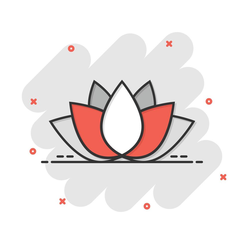 Lotus icon in comic style. Flower leaf cartoon vector illustration on white isolated background. Blossom plant splash effect business concept.