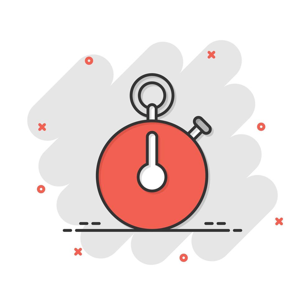 Clock icon in comic style. Watch cartoon vector illustration on white isolated background. Timer splash effect business concept.