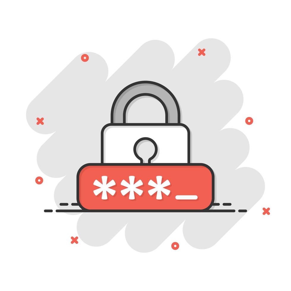 Login icon in comic style. Password access cartoon vector illustration on white isolated background. Padlock entry splash effect business concept.