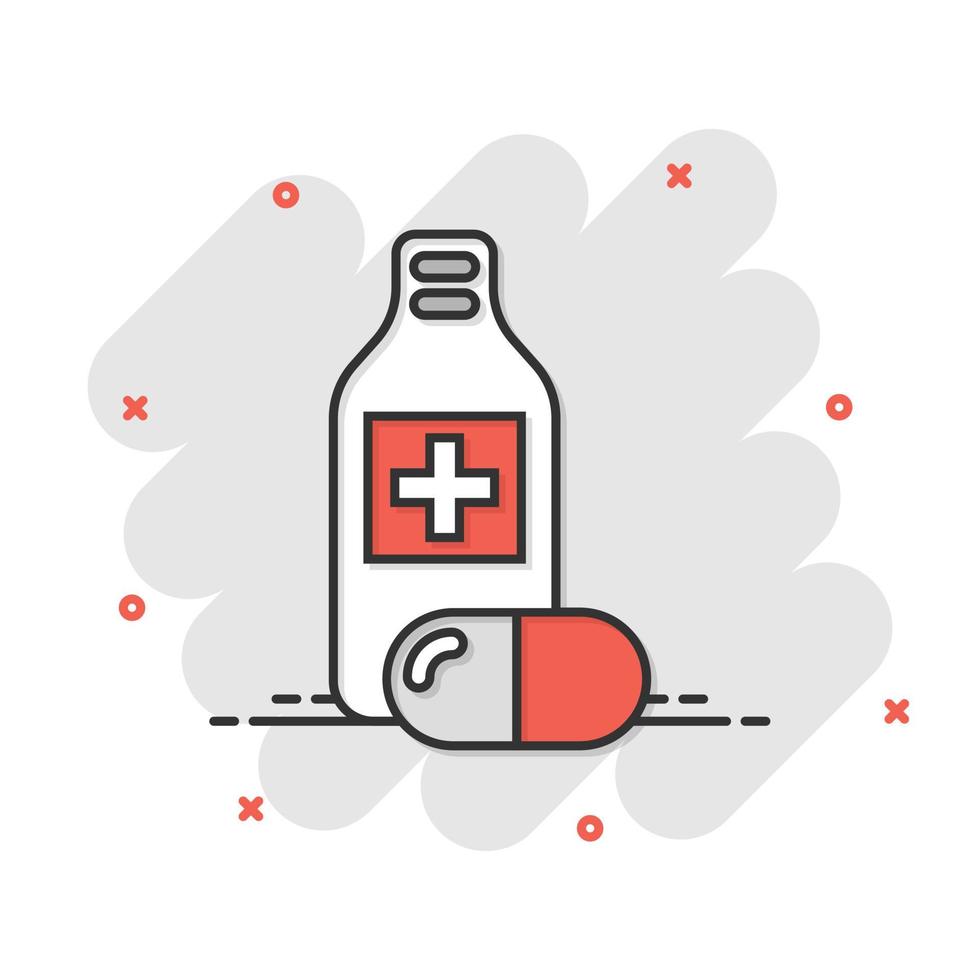 Pill bottle icon in flat style. Drugs vector illustration on white isolated background. Pharmacy business concept.