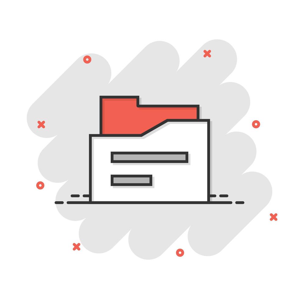 File folder icon in comic style. Documents archive cartoon vector illustration on isolated background. Storage splash effect business concept.