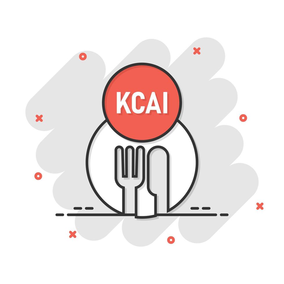 icono de kcal en estilo cómico. ilustración de vector de dibujos animados de dieta sobre fondo blanco aislado. concepto de negocio de efecto de salpicadura de calorías.