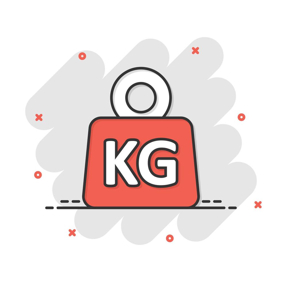 Scale icon in comic style. Kilogram dumbbell cartoon vector illustration on white isolated background. Gym splash effect business concept.