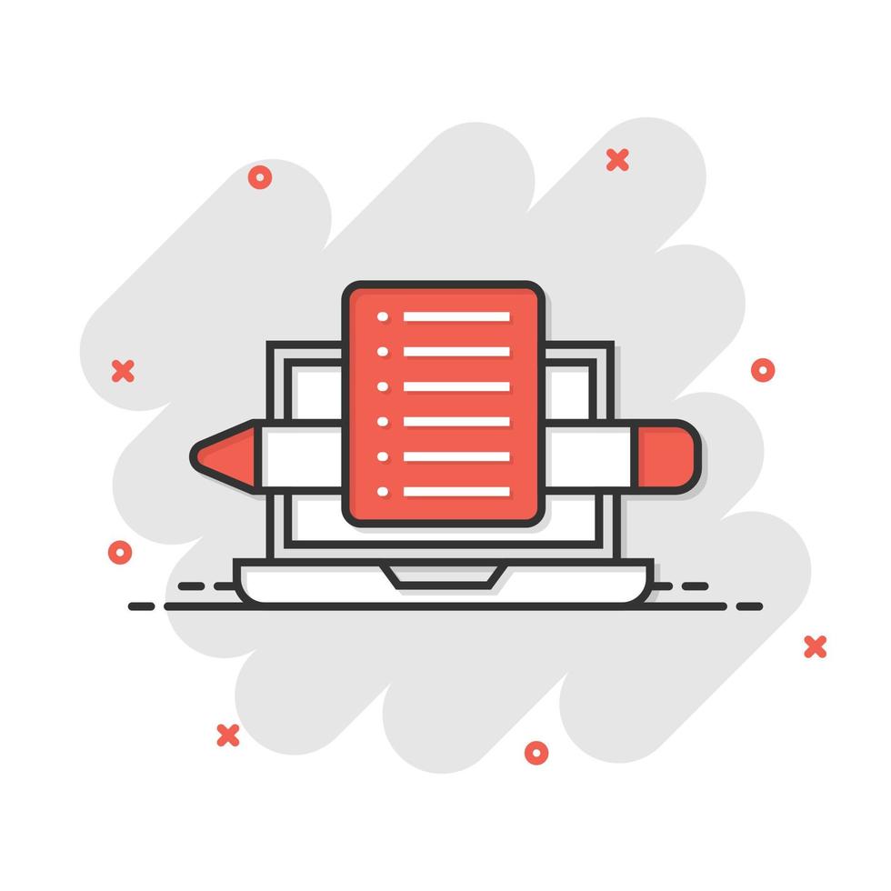 Blogging icon in comic style. Social media communication cartoon vector illustration on white isolated background. Content splash effect business concept.